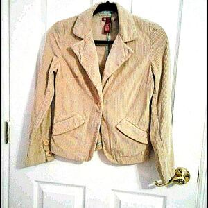 Split Retro 90s Beige Corduroy Fitted Buttoned Casual Jacket Blazer XS